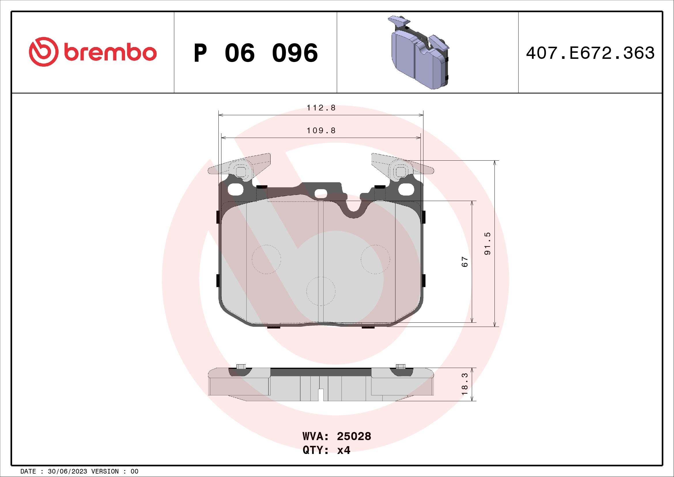 A.B.S. P 06 096 BREMBO Bremsbelagsatz, Scheibenbremse
